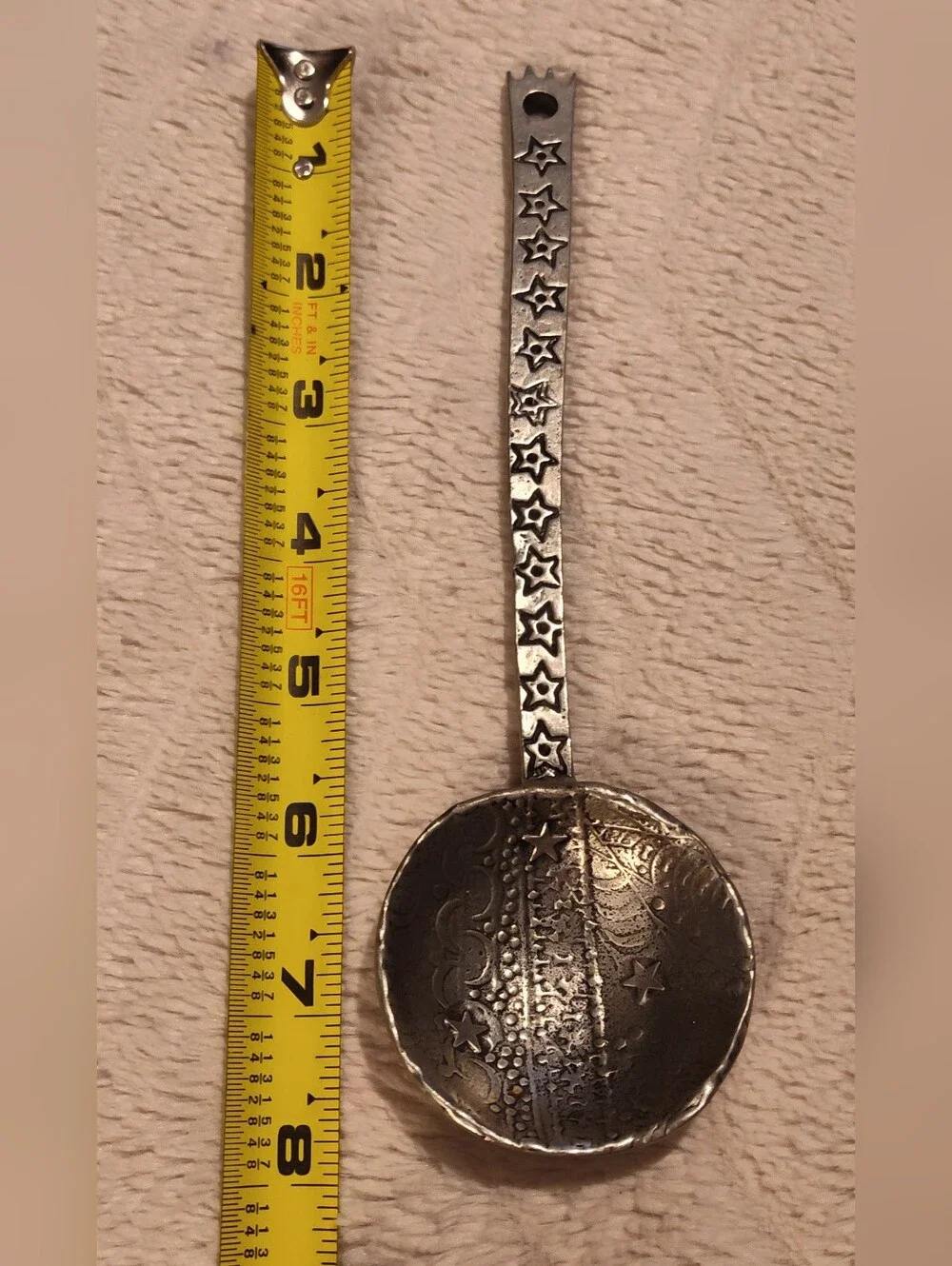Tin Woodsman Stamped Star-Detail Metal Spoon in Antique Silver Tone